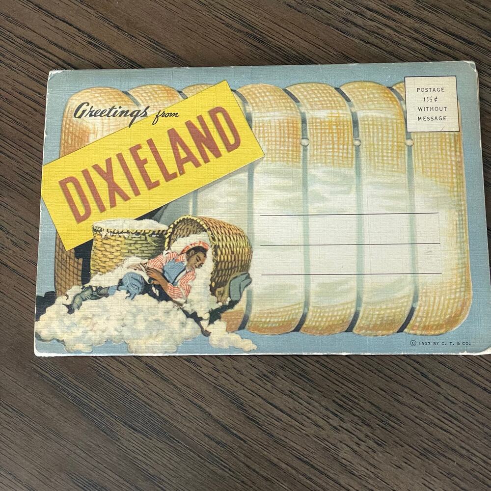 Vintage Dixieland Postcard Foldout 1937 Linen Antique Greetings Black Americana